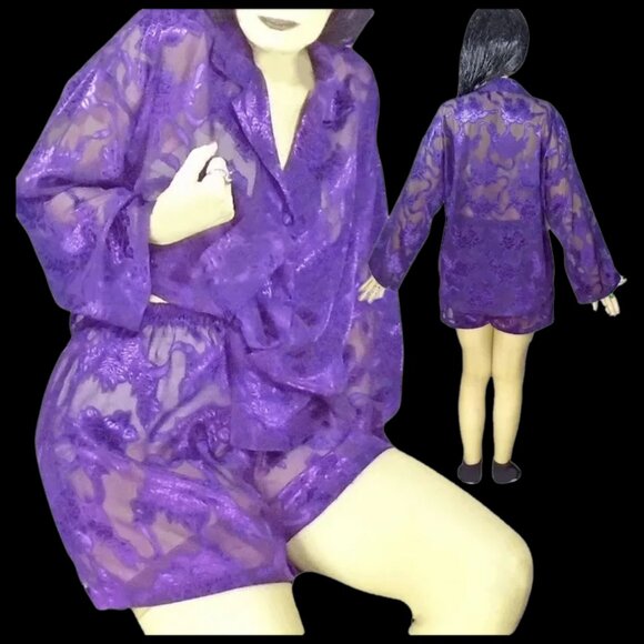 Vintage Victoria's Secret Crown Label Sheer Purple Pajama Shorts Set - 70s - Picture 6 of 13